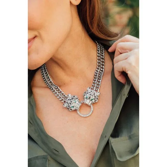 NWT Eye Candy Los Angeles Cartier Style Double Leopard Necklace - Picture 5 of 7